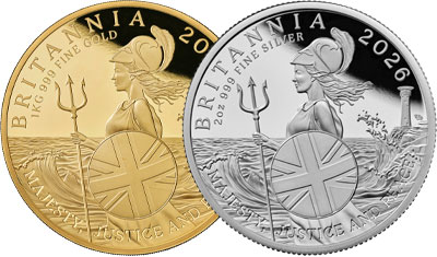 image of a gold and a silver 2026 Britannia UK coin