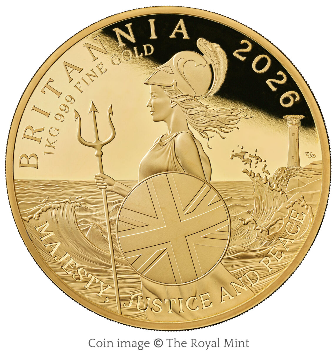 Britannia 2026 UK 1 kg gold coin, designed by Emily S. Damstra