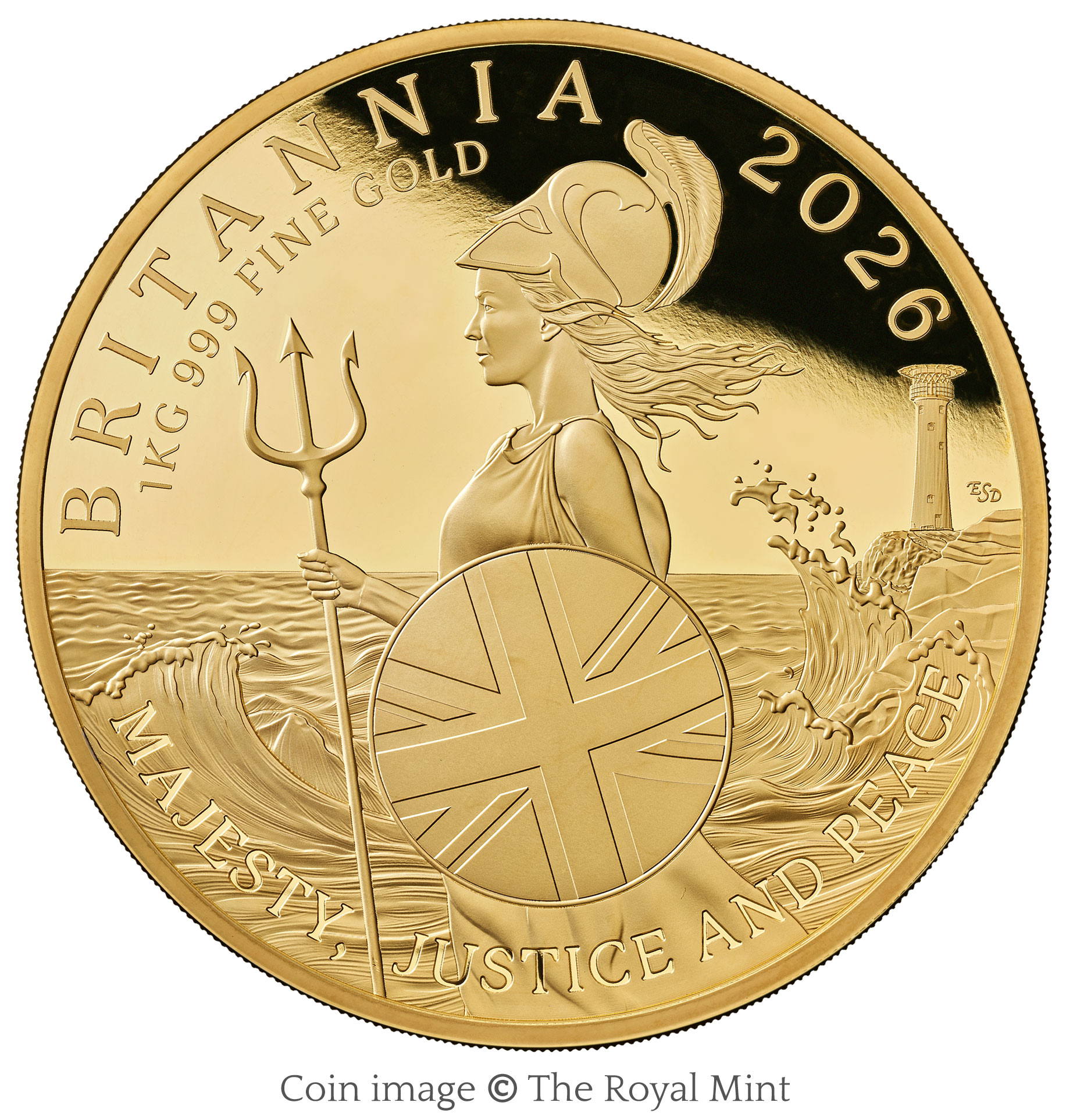 Britannia 2026 UK 1 kg gold coin, designed by Emily S. Damstra