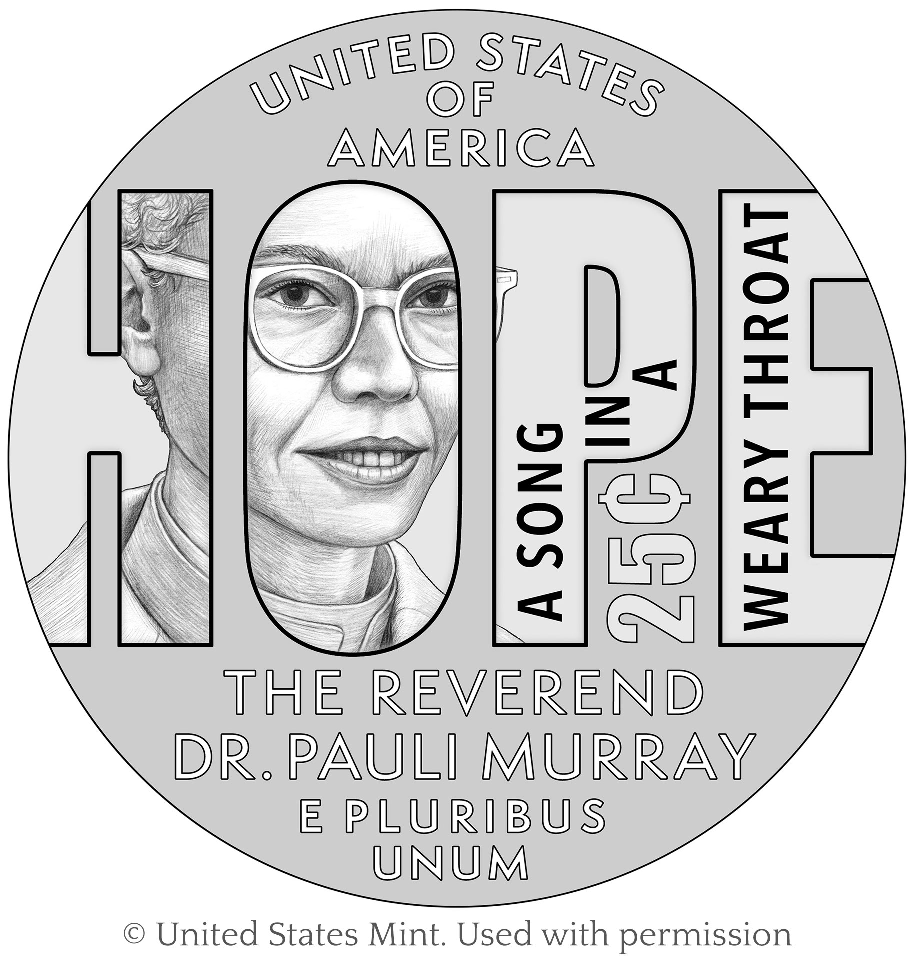 Pauli Murray quarter design line art