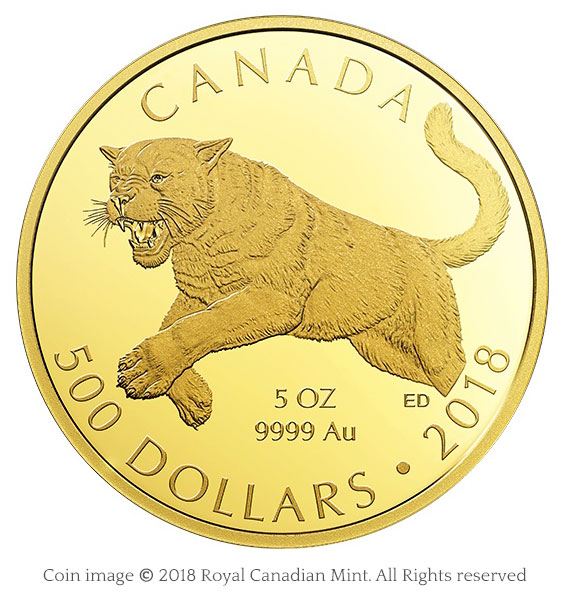 image of $500 gold coin featuring a leaping cougar