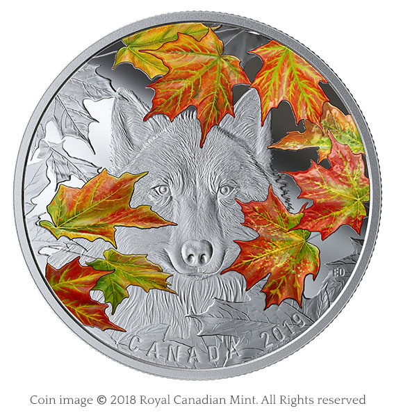 Colorful new coins; shark, grizzly, wolf, and maples 4 Wily wolf silver coin